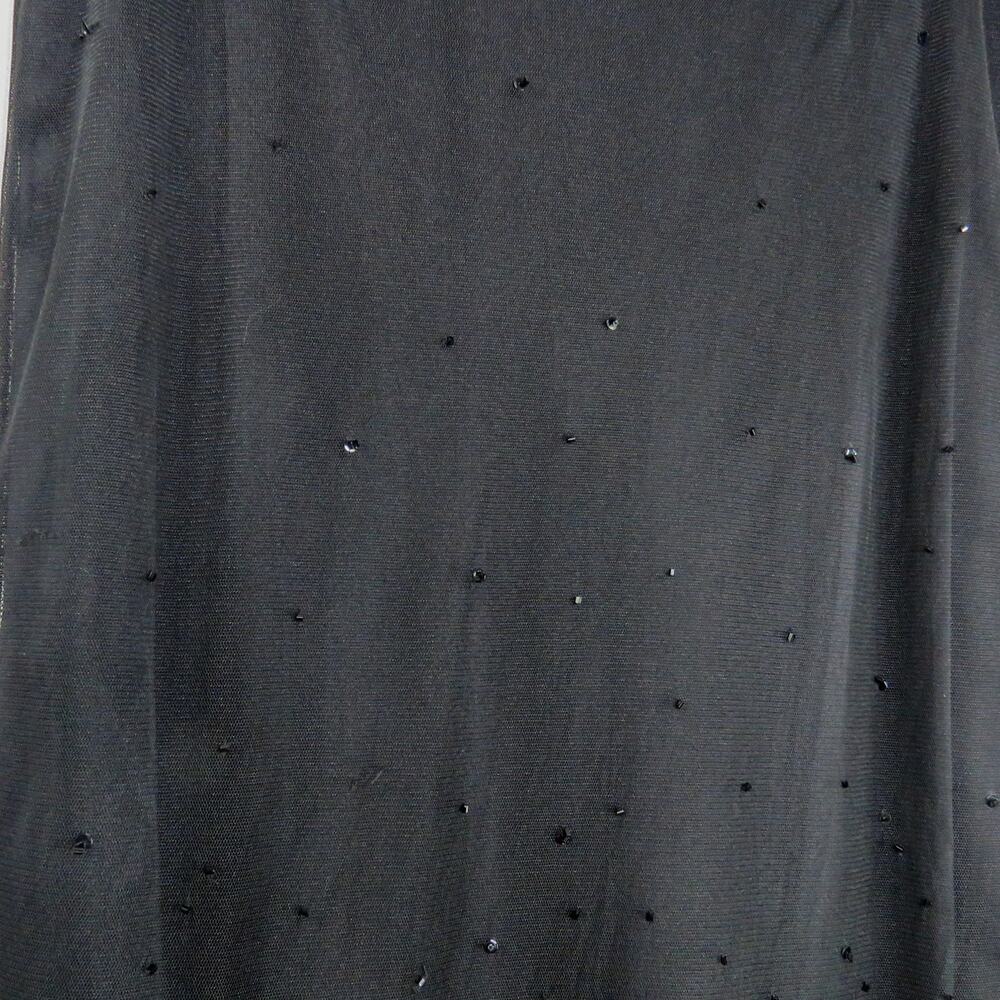 90s Vintage Tahari Black Frayed Tassel Midi Skirt Pencil Skirt with Sequins 29" - Picture 4 of 8